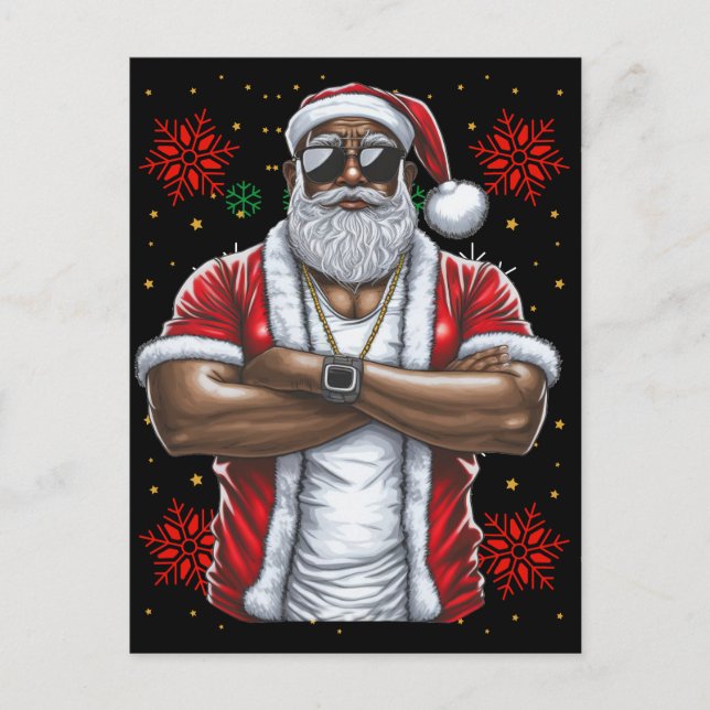 Cartão Postal Black Man Melanin Natal Santa Claus Ugly Xmas (Frente)