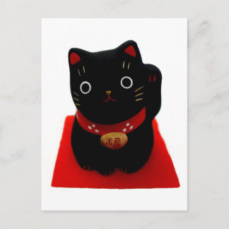 Cartão Postal Black Maneki Neko em um tapete vermelho
