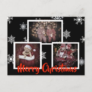 Cartão Postal Black Merry Christmas Snowflake Foto Personalizada