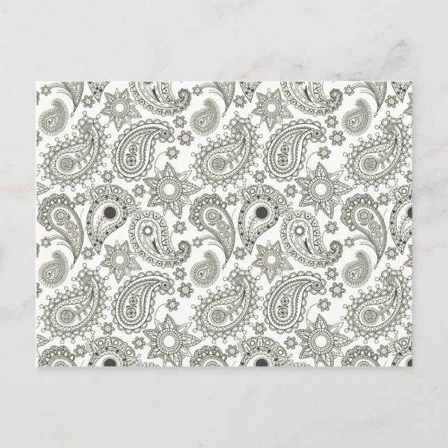 Cartão Postal Black Paisley em White (Frente)