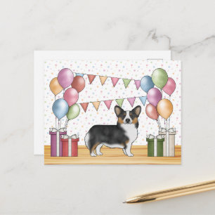 Cartão Postal Black Tricolor Pembroke Corgi Dog Pastel Aniversár