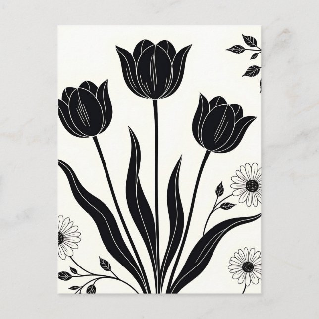 Cartão Postal Black Tulip Silhouette Pattern (Frente)