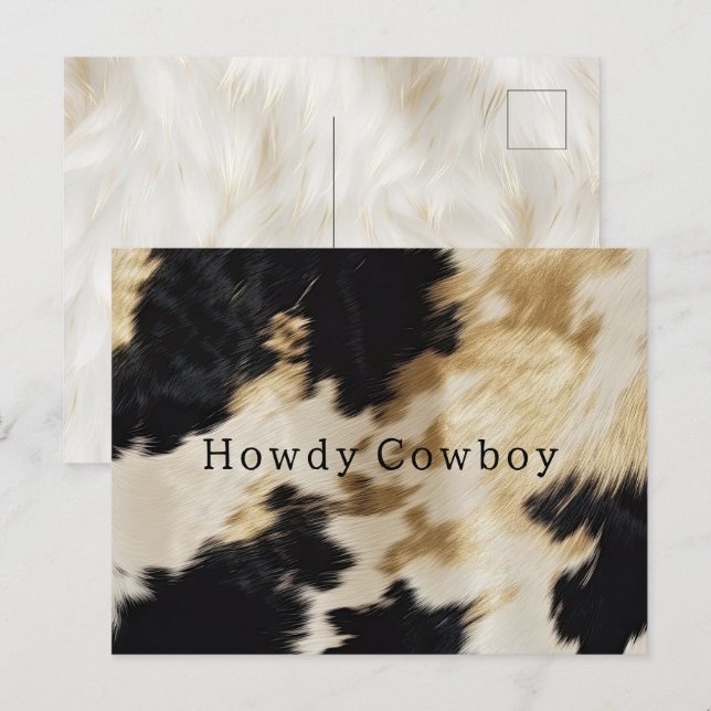 Cartão Postal Black White Dourado Cowhide Howdy (Frente/Verso)