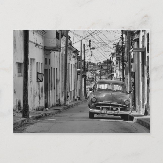 Cartão Postal Black White Havana Street Oldtimer Car Cuba Viagem (Frente)