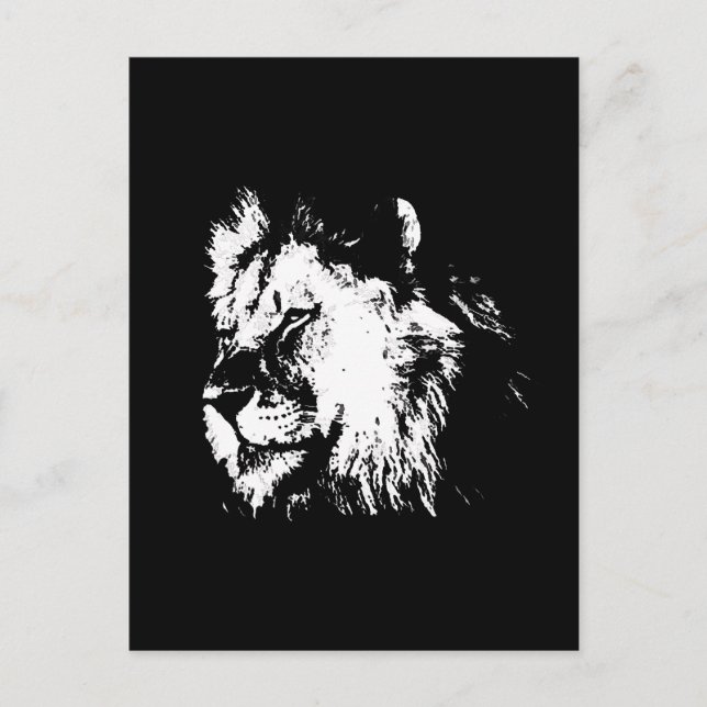 Cartão Postal Black White Lion - Animal Pop Art (Frente)