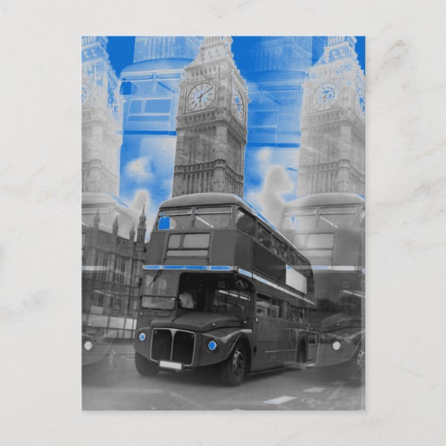 Cartão Postal Black & White London Bus & Big Ben Postcard (Frente)
