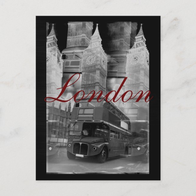 Cartão Postal Black & White London Bus & Big Ben Postcard (Frente)