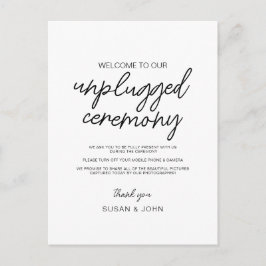 Cartão Postal Black & White Modern Unplugged Wedding Sign