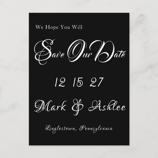Cartão Postal Black & White Save the Date Post Card (Frente)