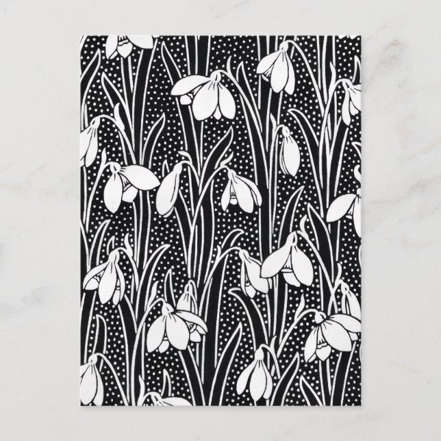 Cartão Postal Black & White Snowdrop Pattern  (Frente)