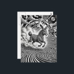 Cartão Postal Black White Surreal Fantasy Rabbit Horse Critter<br><div class="desc">A whimsical scene of a cute op art black and white rabbit horse fantasy critter AI generated art</div>