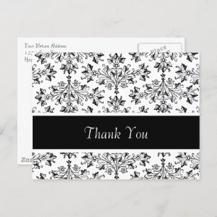 Cartão Postal Black White Vintage Floral Damasco Agradecido