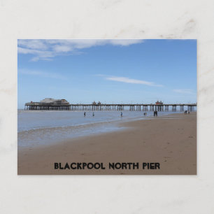 Cartão Postal Blackpool Beach e North Pier