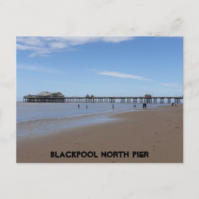 Cartão Postal Blackpool Beach e North Pier (Frente)