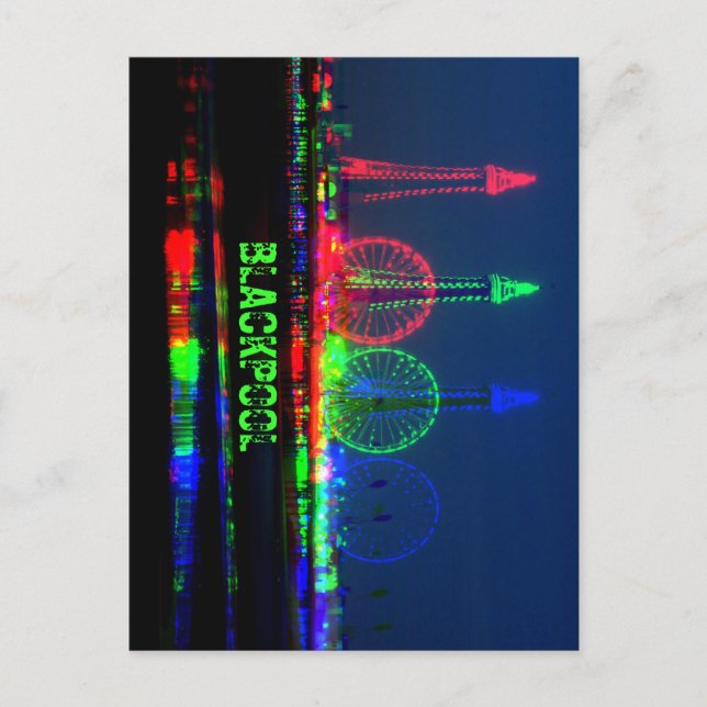 Cartão Postal Blackpool Beach no Night, Red, Green and Blue (Frente)