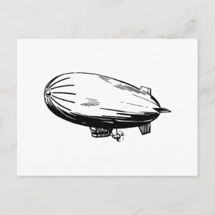 Cartão Postal Blimp, Zeppelin, Dirigível, Desenho Vintage