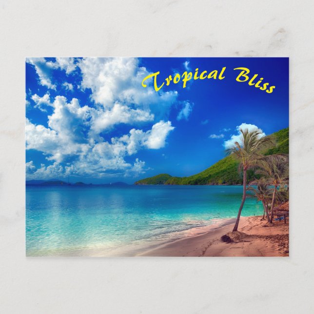Cartão Postal Bliss de Ilha Tropical Azul Profundo (Frente)