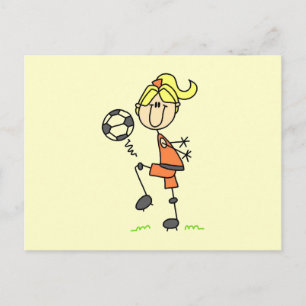 Cartão Postal Blond Stick Figure Soccer Player Girl