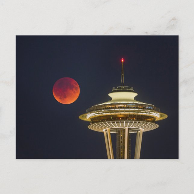 Cartão Postal Blood Moon | Seattle Space Needle (Frente)