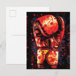 Cartão Postal Blood-Splattered Red Boxing Gloves Dramatic Art