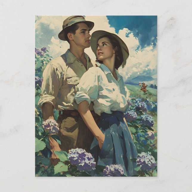 Cartão Postal Blooming Romance em Campos de Hydrangea (Frente)