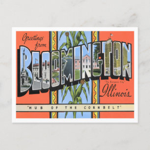 Cartão Postal Bloomington, Illinois Vintage Big Letters