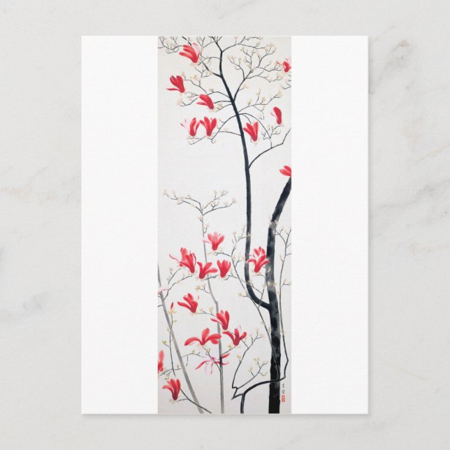 Cartão Postal Blossomas da Magnolia Tree, Kobayashi Kokei (Frente)