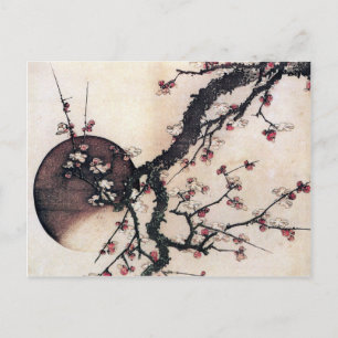 Cartão Postal Blossomas de ameixa e Lua, Hokusai
