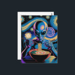Cartão Postal Blue Alien Eating Ramen<br><div class="desc">An alien eating a bowl of noodles with eggs and veggies fantasy scifi art</div>