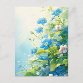 Cartão Postal Blue and White Forget Me Not Floral Garden
