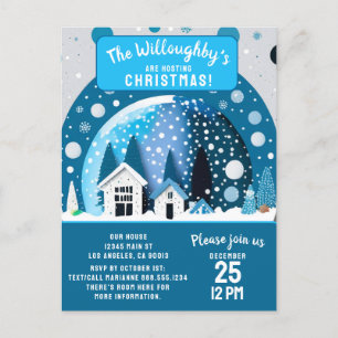 Cartão Postal Blue and White Winter Wonderland Casas de neve Glo
