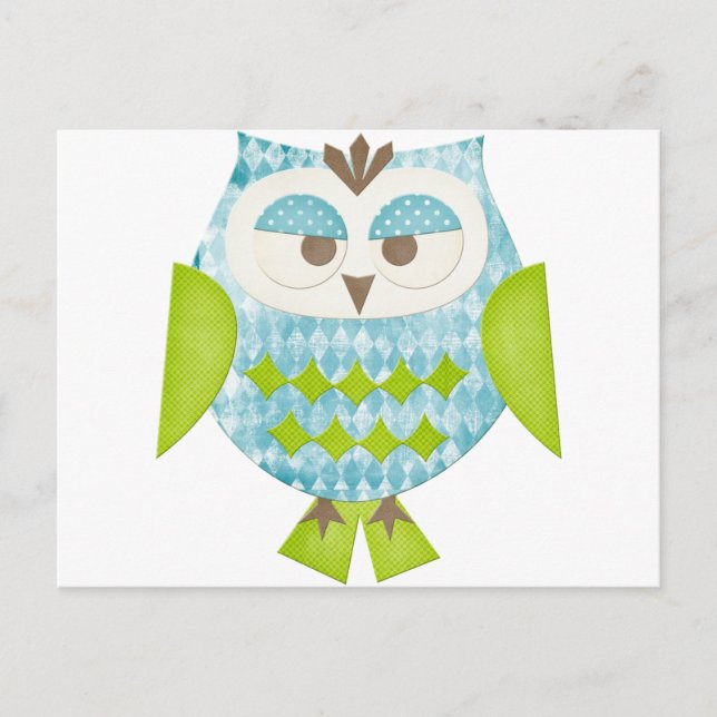 Cartão Postal Blue Argyle Owl (Frente)