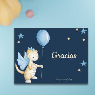 Cartão Postal Blue Baby Dragon Espanhol Obrigado Chá de fraldas