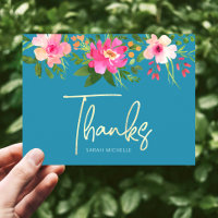 Blue Bat Mitzvah Chic Script Dourado Floral Obriga