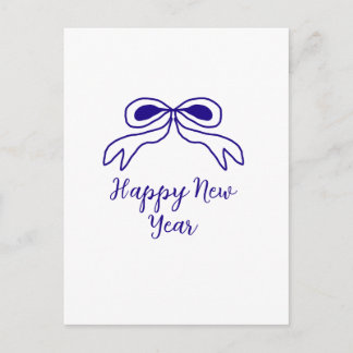 Cartão Postal Blue bow happy new year name date simple minimal