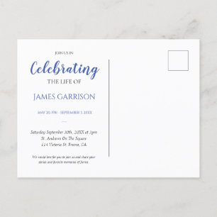 Cartão Postal Blue Celebration of Life With Photo Funeral Invite