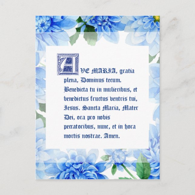 Cartão Postal Blue Dahlias | Ave Maria Latin | Ave Mary (Frente)