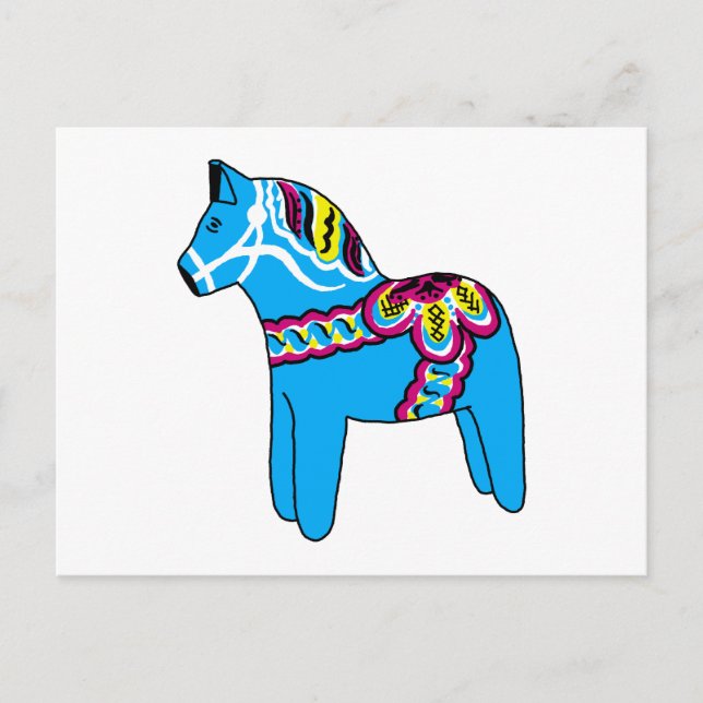 Cartão Postal Blue Dala Horse (Frente)