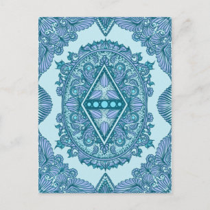 Cartão Postal Blue Diamond Mandala Turquesa e Lavanda do ornam