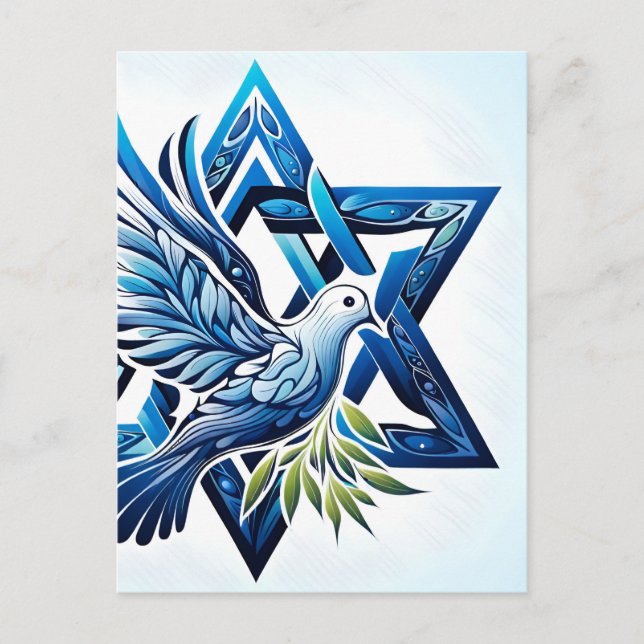 Cartão Postal Blue Dove e Star of David Peace (Frente)