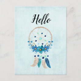Cartão Postal Blue Dreamcatcher Na moda Boho Design