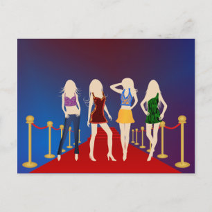 Cartão Postal Blue Fashion Girls no Cartão-Postal Vermelho