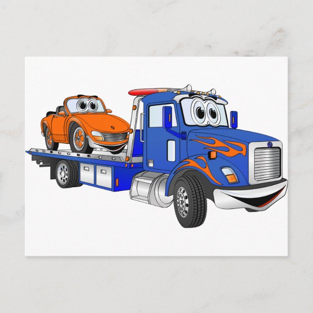 Cartão Postal Blue Flatbed Tow Truck (Frente)
