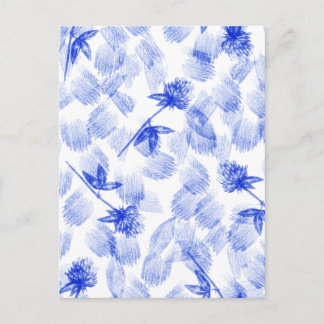 Cartão Postal Blue Flowers And Elements Floral Card.