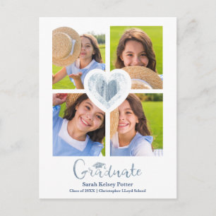 Cartão Postal Blue Heart Trendy All School Graduation 4 Fotos