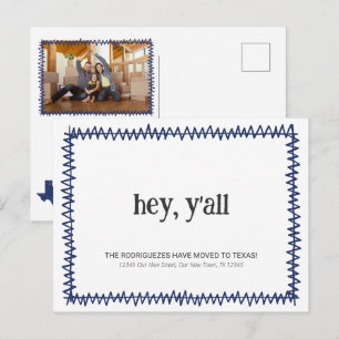 Cartão Postal Blue Hey Y'all - Mudou para o Texas