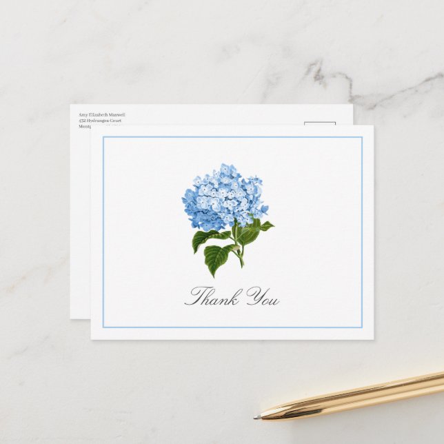 Cartão Postal Blue Hydrangea Bloom Traditional Thank You (Frente/Verso In Situ)