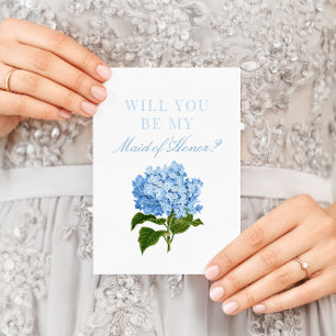 Cartão Postal Blue Hydrangea Você Será Minha Madrinha de casamen