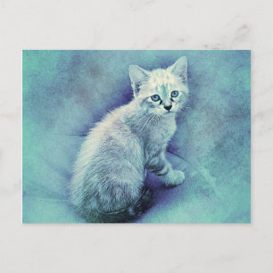 Cartão Postal Blue Kitten   ABSTRATO   Watercolor
