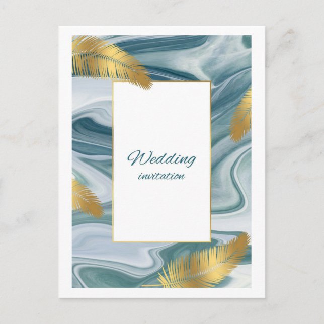 Cartão Postal Blue Liquid Marble Wedding Invitation | Premium El (Frente)